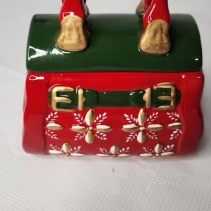 Holiday Red and Green Cookie Jar with Gold Accents